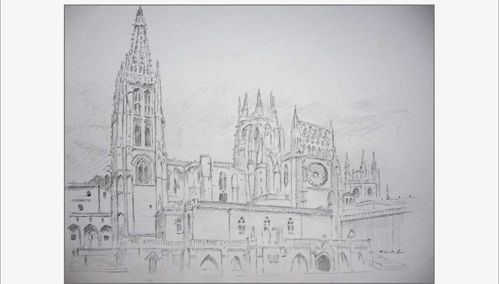 Dibujo a lápiz de grafito de la Catedral de Burgos realizado por Rubén de Luis