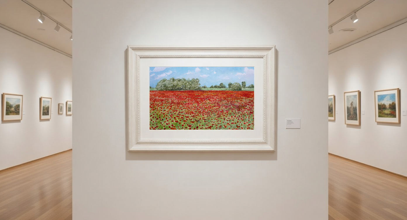 Paisaje de amapolas en acuarela del artista Rubén de Luis