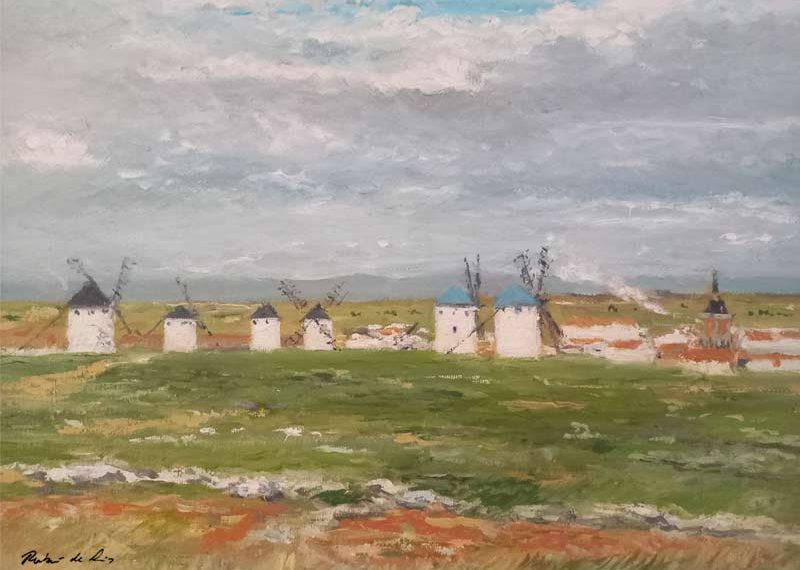 Cuadro pintado al oleo de un paisaje de Campo de Criptana, Ciudad Real.