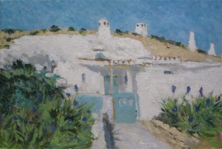 Oleo de una casa cueva en Baza, Granada