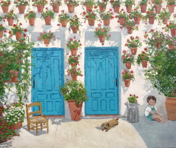Cuadro al oleo de un patio cordobés pintado por Rubén de Luis
