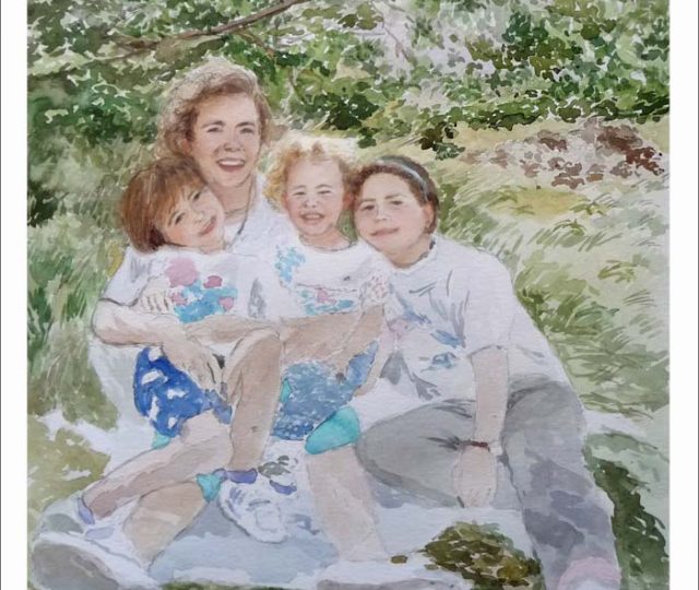 Retrato familiar en acuarela pintado por Rubén de Luis