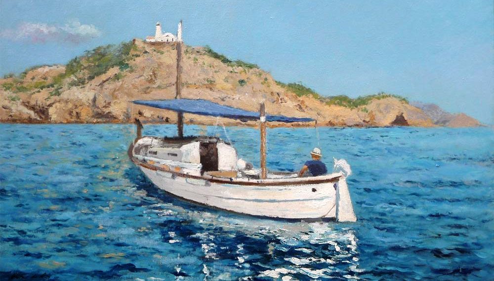 Cuadro al oleo de un llaüt en Menorca