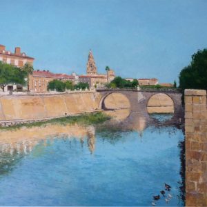 Un cuadro al oleo de un paisaje de Murcia y el río Segura realizado por Rubén de Luis