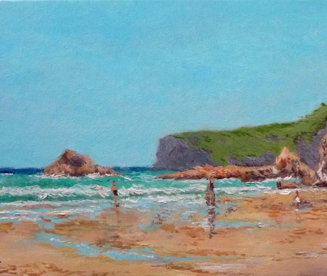 Cuadro al oleo de la playa de la Franca en Asturias, pintado por Rubén de Luis