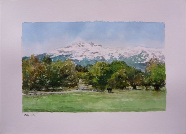 Acuarela de un paisaje del Mirador de los Robledos