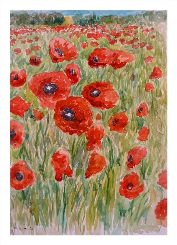 Acuarela de un paisaje de amapolas pintado por Rubén de Luis