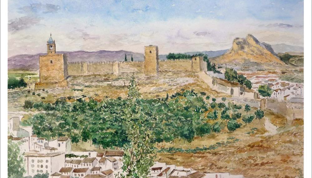 Acuarela de un paisaje de Antequera del pintor Rubén de Luis