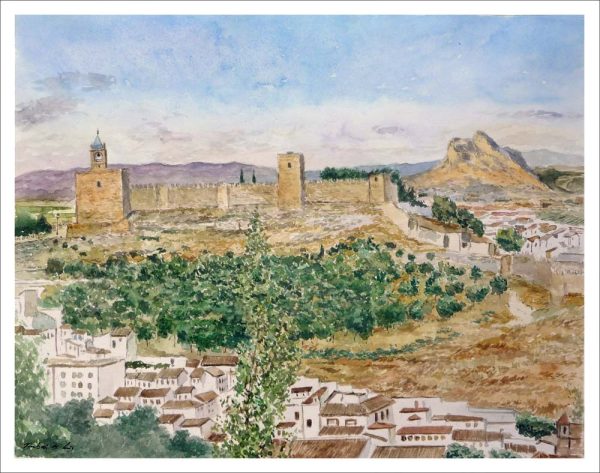 Acuarela de un paisaje de Antequera del pintor Rubén de Luis