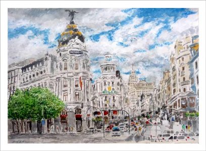 Acuarela de la Gran Vía de Madrid
