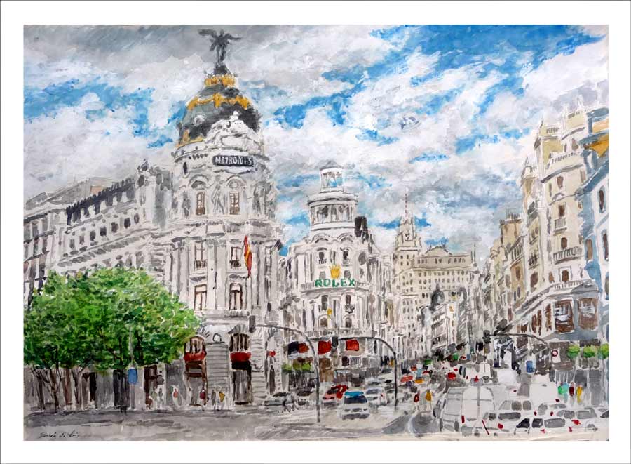 Acuarela de Madrid de la Gran Vía