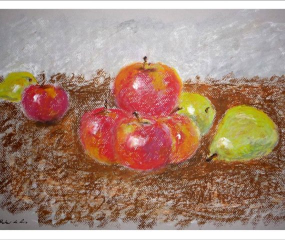 Bodegón de unas manzanas y peras realizado a pastel por Rubén de Luis
