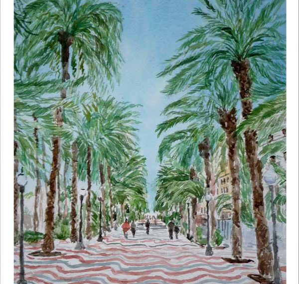 Acuarela del paseo de la Explanada, Alicante