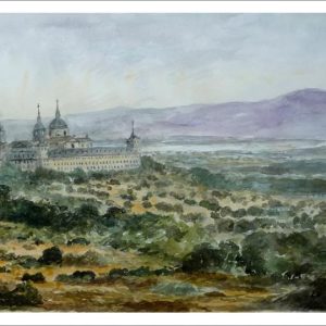 Acuarela del monasterio de San Lorenzo del Escorial en Madrid pintada por Rubén de Luis para su serie de acuarelas de Madrid