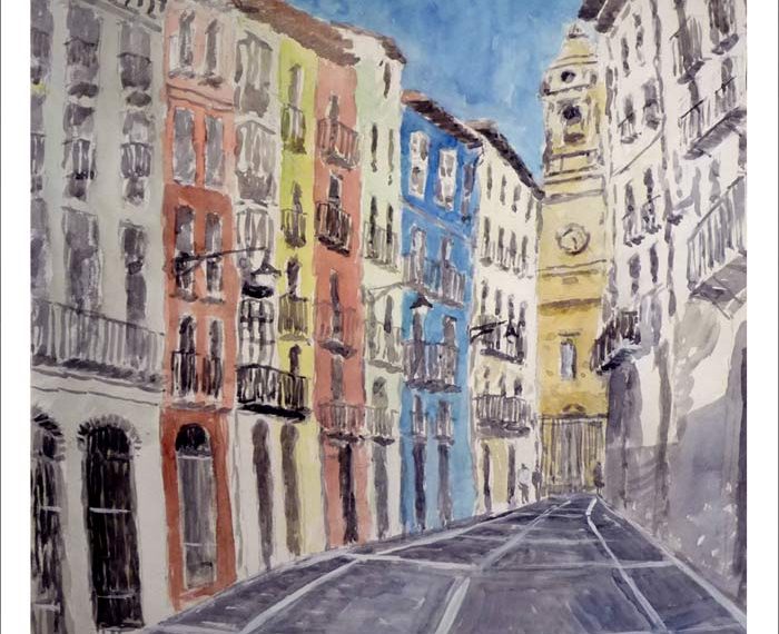 Acuarela de la Calle Curia en Pamplona