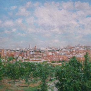 Cuadro al oleo de Madrid desde el Parque de san Isidro pintado por Rubén de Luis.