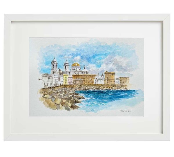Cuadro en acuarela de un paisaje de Cádiz pintado por Rubén de Luis