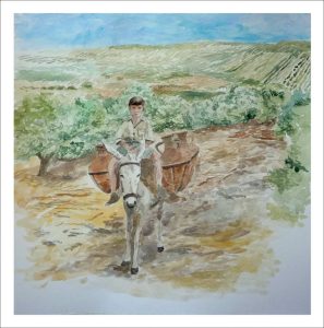 Acuarela, paisaje de los campos de Jaén