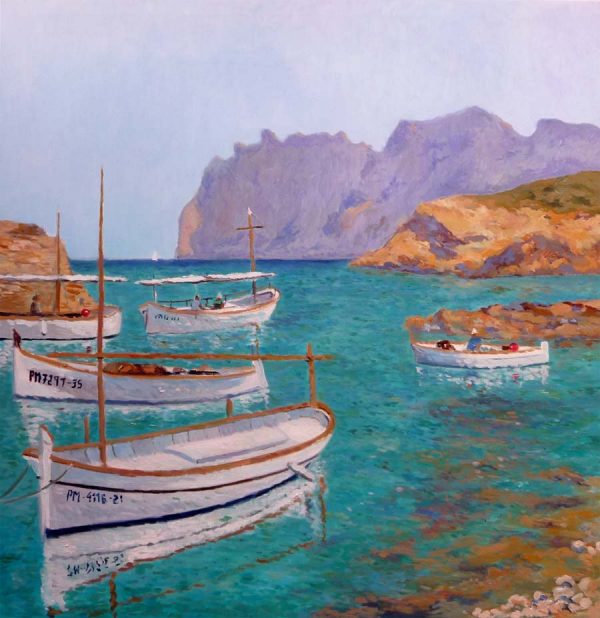 Cuadro al oleo de la Cala Molins en la Cala Sant Vicenç, Mallorca