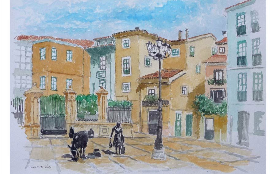 Acuarela de la Plaza de Trascorrales, Oviedo