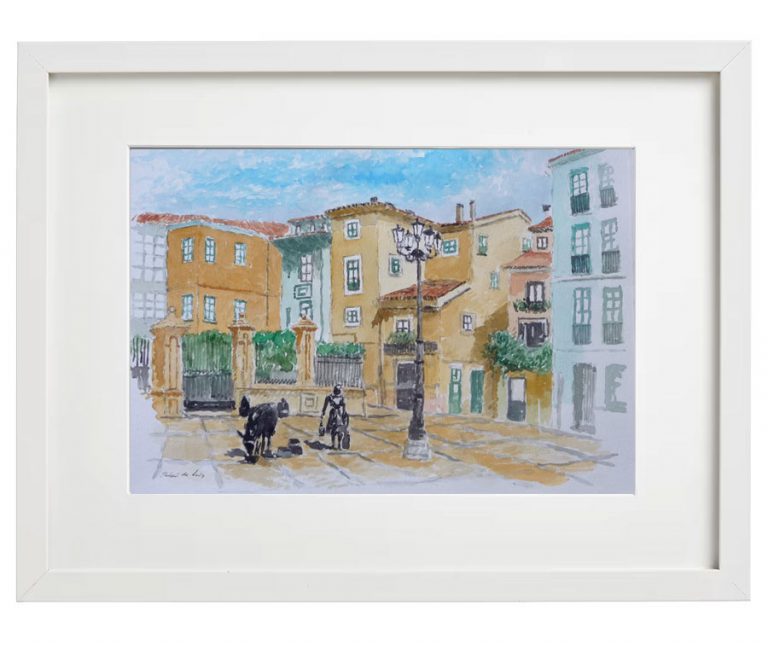 Acuarela enmarcada de la Plaza de Trascorrales