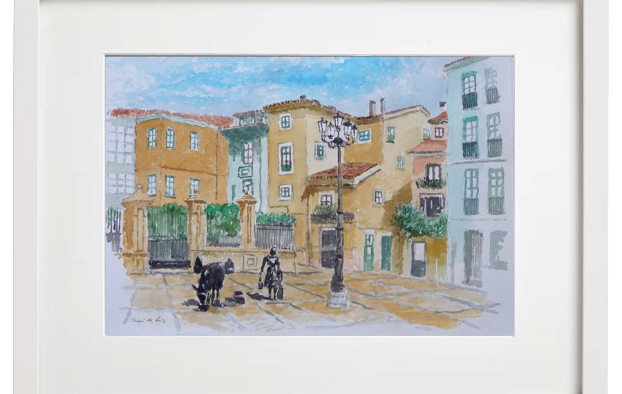 Acuarela enmarcada de la Plaza de Trascorrales