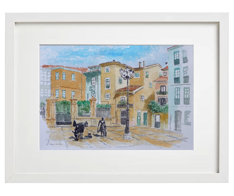 Acuarela enmarcada de la Plaza de Trascorrales