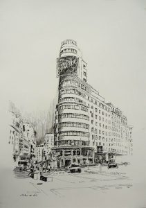 Dibujo de la Plaza del Callao, Madrid