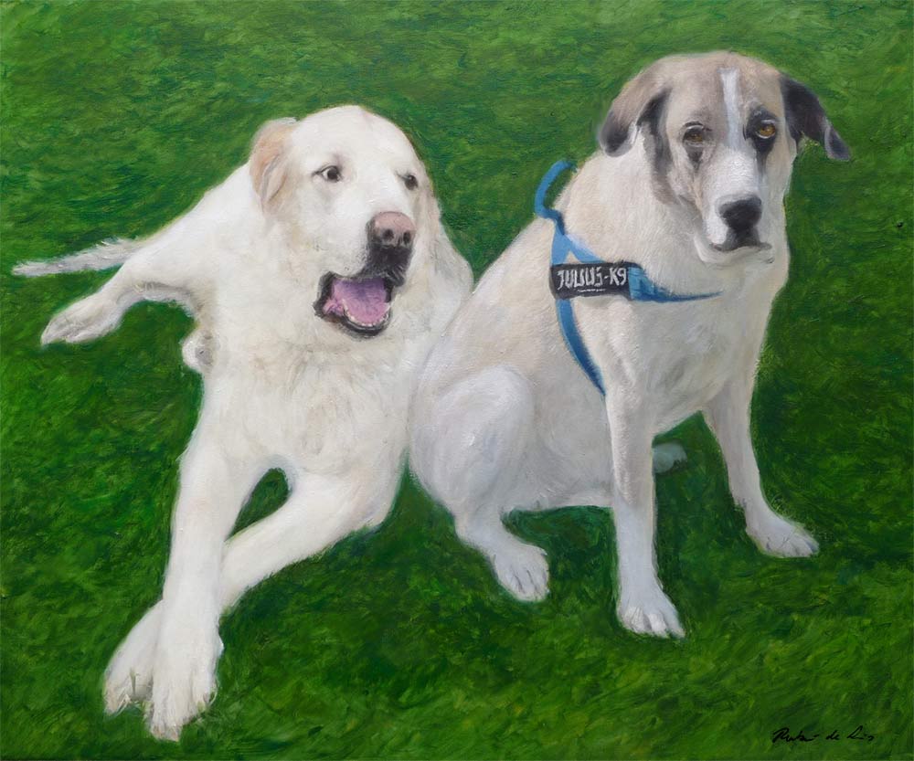 Retrato al oleo de unos perros pintados por Rubén de Luis