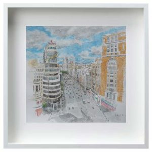Cuadro en acuarela de la Plaza de Callao en Madrid