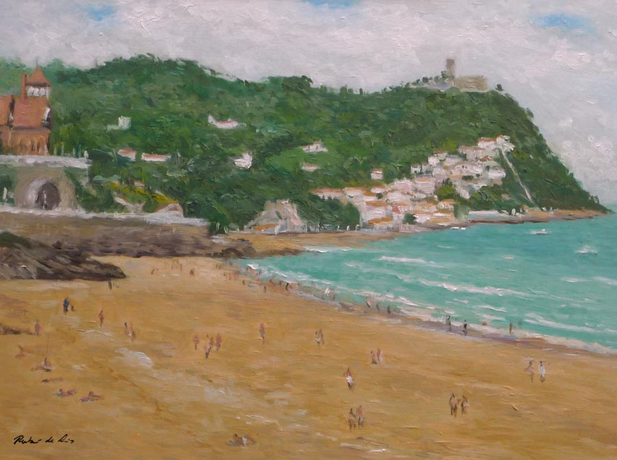 Cuadro de la playa de la Concha en San Sebastián del pintor Rubén de Luis