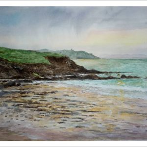 Acuarela de la playa de Arenal de Morís, Asturias. Una obra original pintada por Rubén de Luis.
