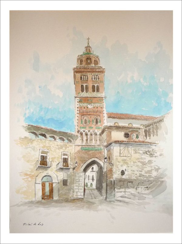 Acuarela de la Catedral de Teruel pintada para la serie de Aragón del pintor Rubén de Luis.