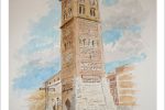 Acuarela de la Torre de San Martín en Teruel. Una acuarela pintada de esta magnífica construcción mudéjar.