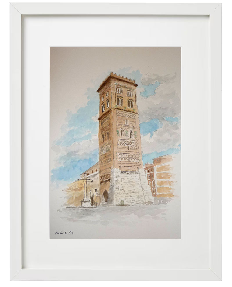 Cuadro enmarcado de la Torre de San Martín en Teruel. Un ejemplo del arte mudéjar que se puede ver en España.