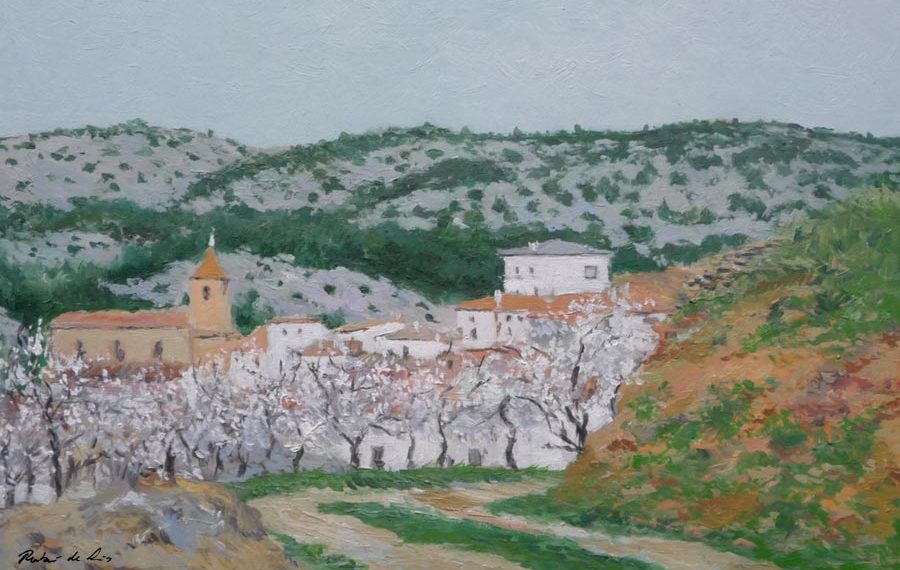 Cuadro al oleo de un paisaje de Jaraba en Zaragoza. Un paisaje al oleo del pintor Rubén de Luis de este bonito lugar realizado en una técnica cercana al Impresionismo.