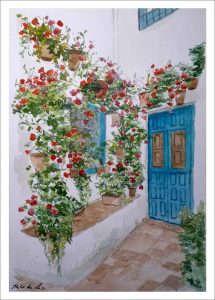 Acuarela de un patio cordobés