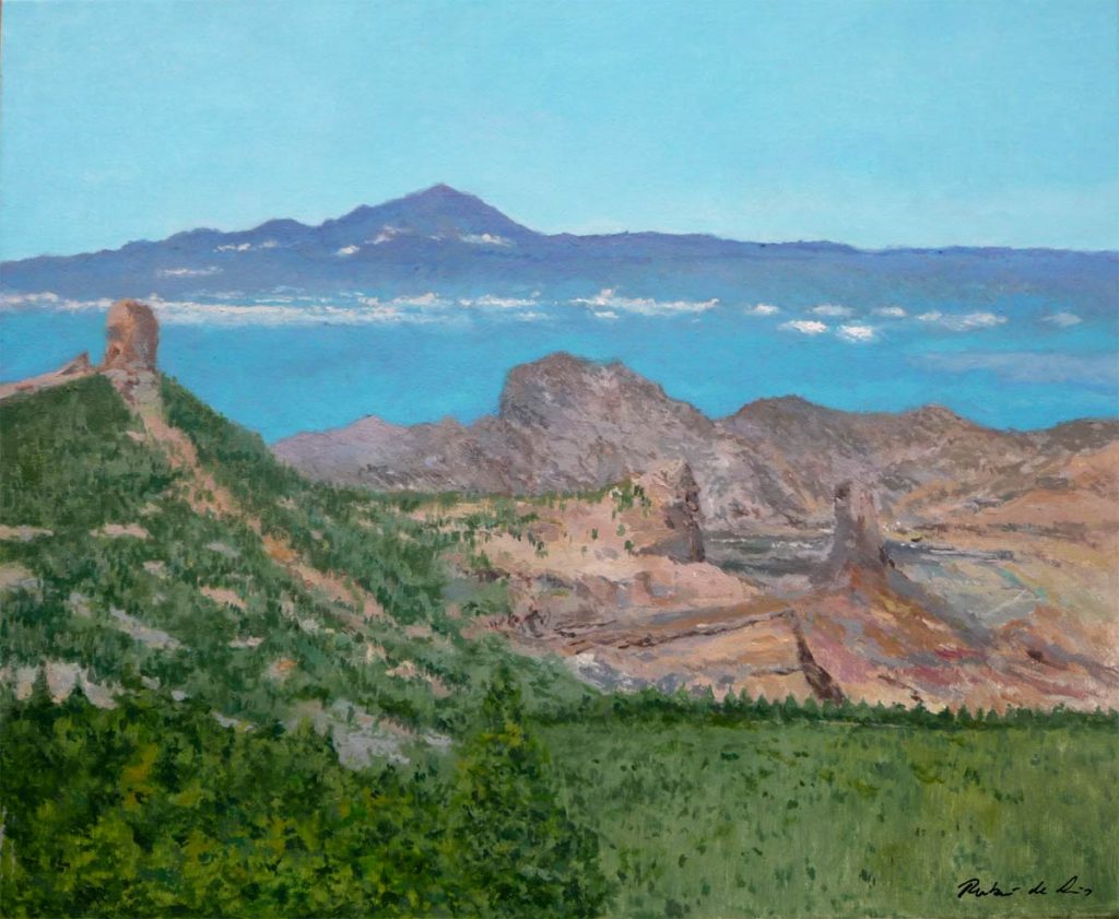 Cuadro al oleo de un paisaje del roque Nublo pintado por Rubén de Luis