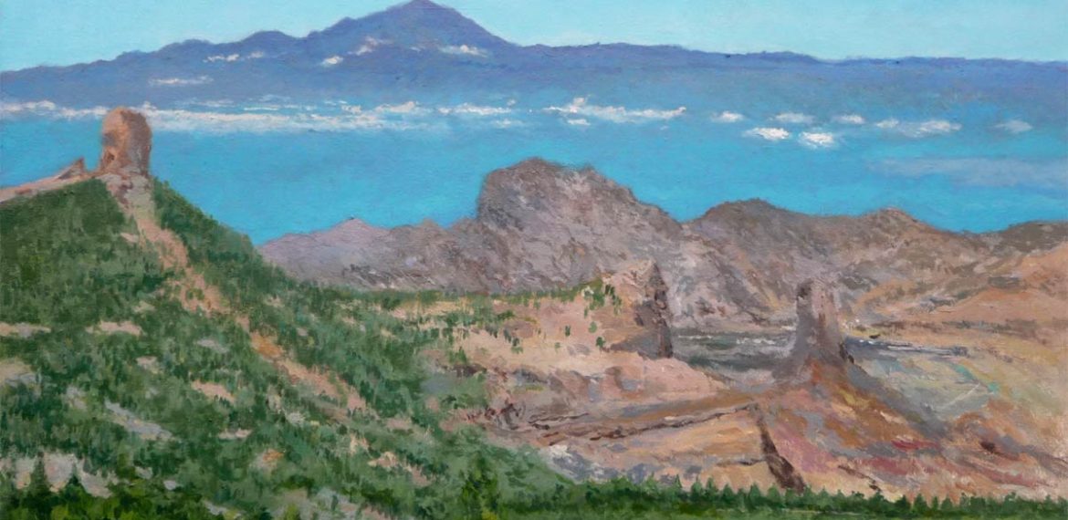 Cuadro al oleo de un paisaje del roque Nublo pintado por Rubén de Luis