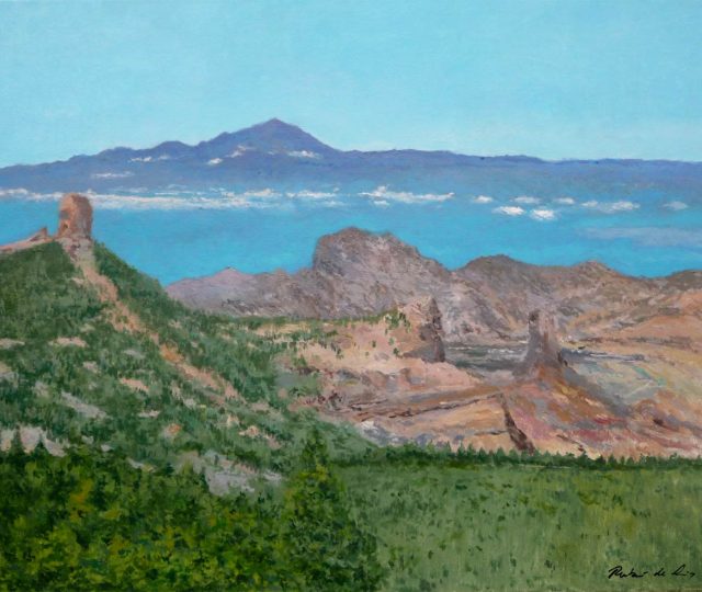 Cuadro al oleo de un paisaje del roque Nublo pintado por Rubén de Luis