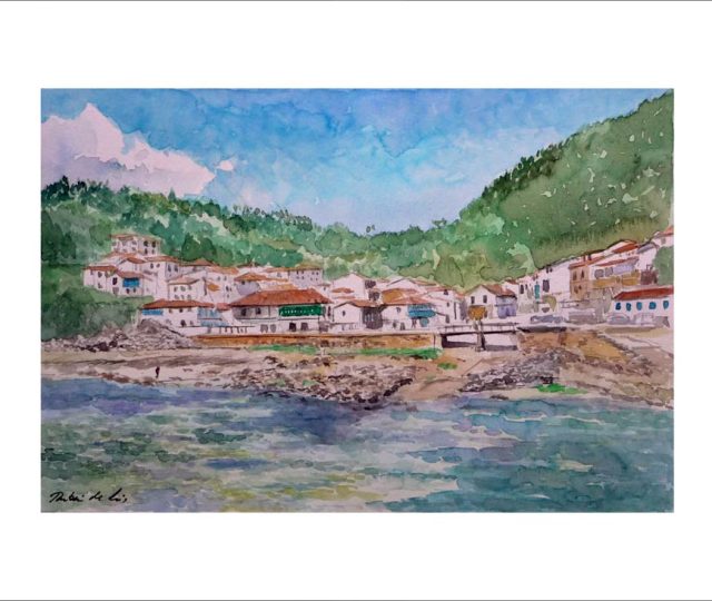 Acuarela de Tazones del pintor Rubén de Luis