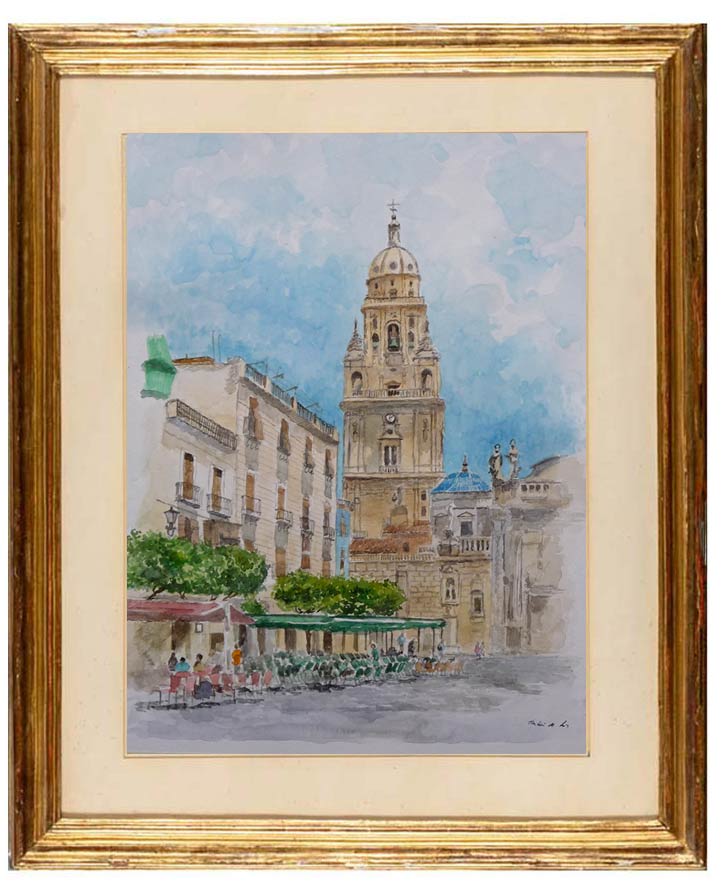 Cuadro en acuarela de la Catedral de Murcia pintado por el pintor Rubén de Luis