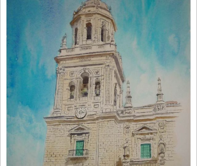 Acuarela de la catedral de Jaén del pintor Rubén de Luis
