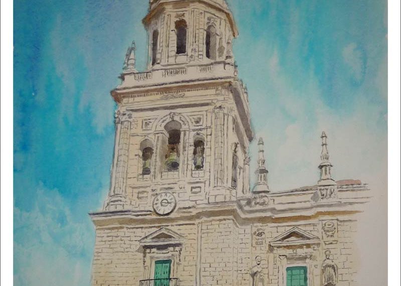 Acuarela de la catedral de Jaén del pintor Rubén de Luis