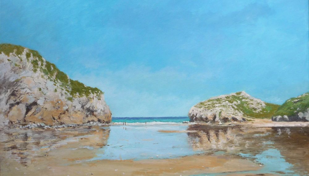 Cuadro al oleo de la playa de Cuevas del Mar en Llanes pintado por Rubén de Luis