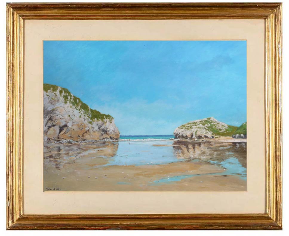 Cuadro al oleo de la playa de Cuevas del Mar en Llanes, Asturias Oleo de un paisaje de la playa de Cuevas del Mar en Asturias.