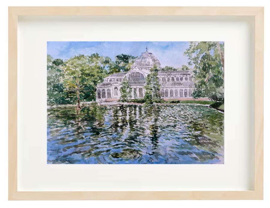 Cuadro en acuarela del Palacio de Cristal del Retiro en Madrid
