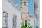 Acuarela original de una calle de Estepa en Sevilla