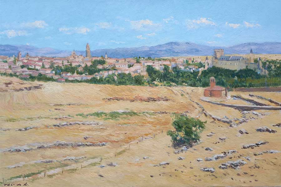 Paisaje de Segovia al oleo realizado por el pintor Rubén de Luis