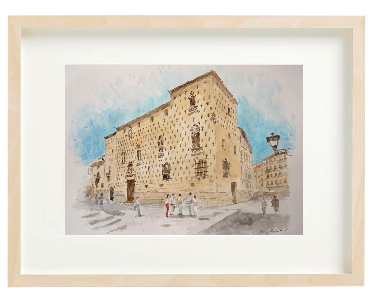 Cuadro en acuarela de la Casa de las Conchas en Salamanca Cuadro en acuarela de la Casa de las Conchas en Salamanca con un marco en roble